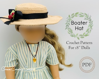Crochet Boater Hat Pattern: 18&quot; Doll Clothes (PDF Pattern)