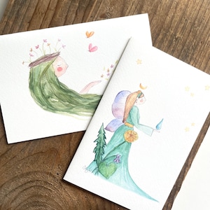 Fées, nature et magie - Carte postale, décoration aquarelle, carte de voeux, scrapbooking, anniversaire, petit cadeau, illustration
