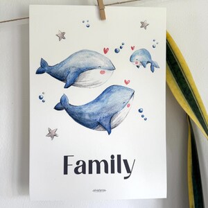 Balene - Decorazione per la casa personalizzabile, cameretta, parete, soggiorno, alfabeto illustrato