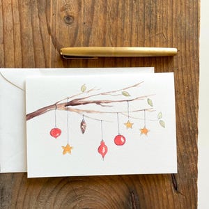 Carte postale de carte de voeux de Noël - étiquette cadeau, lettre, Père Noël, sapin.