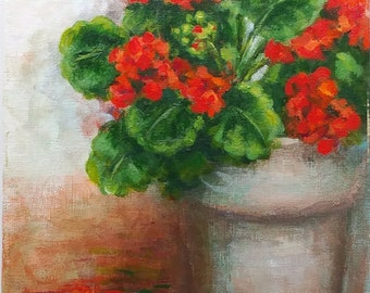 A Flower Pot of Geraniums - an Orig 8x10 inch Acrylic Painting by Dianne Masters Hare - Art Decor for wall or easel - Mother's Day Gift