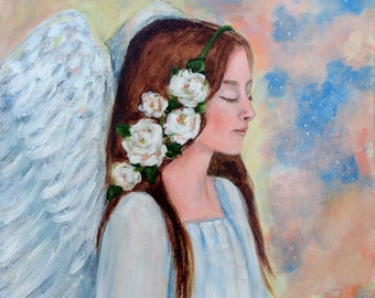 Angel of Peace - 11"x14" Orig Acrylic Painting by Dianne Masters Hare - Spiritual - Love - Christmas Gift - Mother Day Gift — FREE SHIPPING