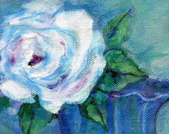 White Rose and Pearls  - a 5x7 orig acrylic ptg by Dianne Masters  Hare - Mother's Day Gift — Home Decor — Gift for Her