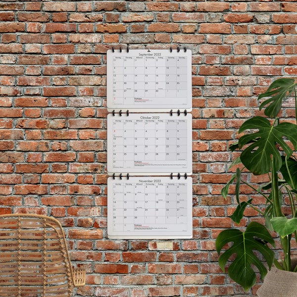 3-Monats-Kalender Wandkalender mit Platz für Notizen aus Recyclingpapier • 24 Monate gültig Startmonat frei wählbar • 2023 2024 schlicht