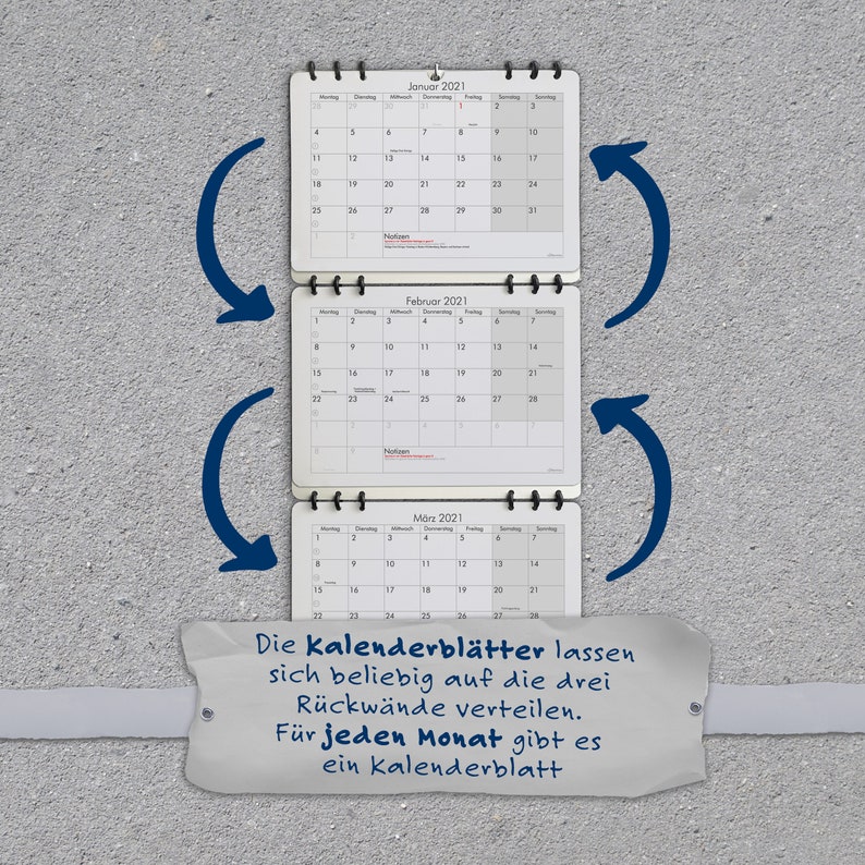 3-Monats-Kalender Wandkalender mit Platz für Notizen aus Recyclingpapier 24 Monate gültig Startmonat frei wählbar 2023 2024 schlicht image 6