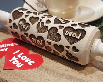 Valentine's Day #1 - engraved rolling pin, embossed - handmade rolling pin, Valentine's Day rolling pin, pattern rolling pin, custom rolling