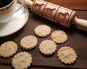 Wild Horses - engraved rolling pin, embossed - handmade rolling pin, christmas rolling pin, pattern rolling pin, custom rolling pin