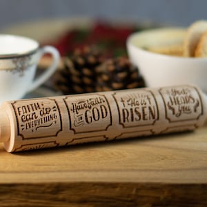 Engraved Beechwood Rolling Pin: God Loves You Embossed Design