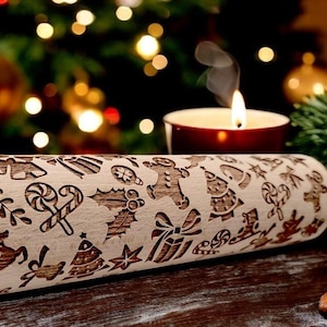 Rouleau à pâtisserie en relief en pain d&#39;épice : rouleau à biscuits de Noël