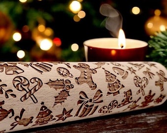 Gingerbread Embossed Rolling Pin: Christmas Cookie Roller