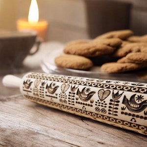 Engraved Beechwood Rolling Pin: Colorful Fair Embossed Design