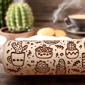 Piante di cactus - mattarello inciso, in rilievo - mattarello fatto a mano, mattarello natalizio, mattarello con motivo, mattarello personalizzato
