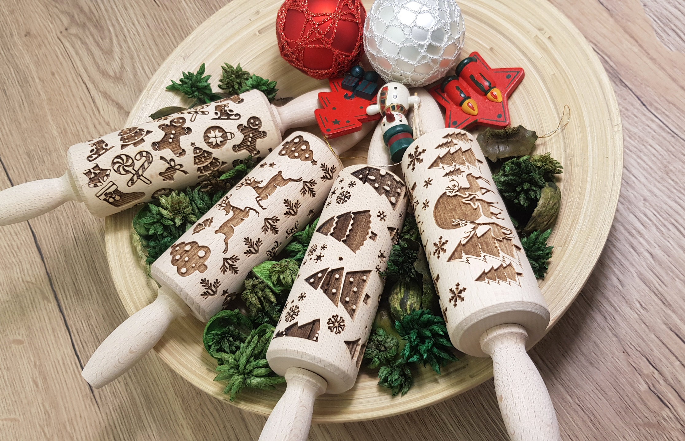 Christmas 4 Pack engraved rolling pin embossed rolling pin Etsy