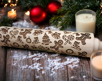 Gingerbread - engraved rolling pin, embossed - handmade rolling pin, christmas rolling pin, pattern rolling pin, custom rolling pin