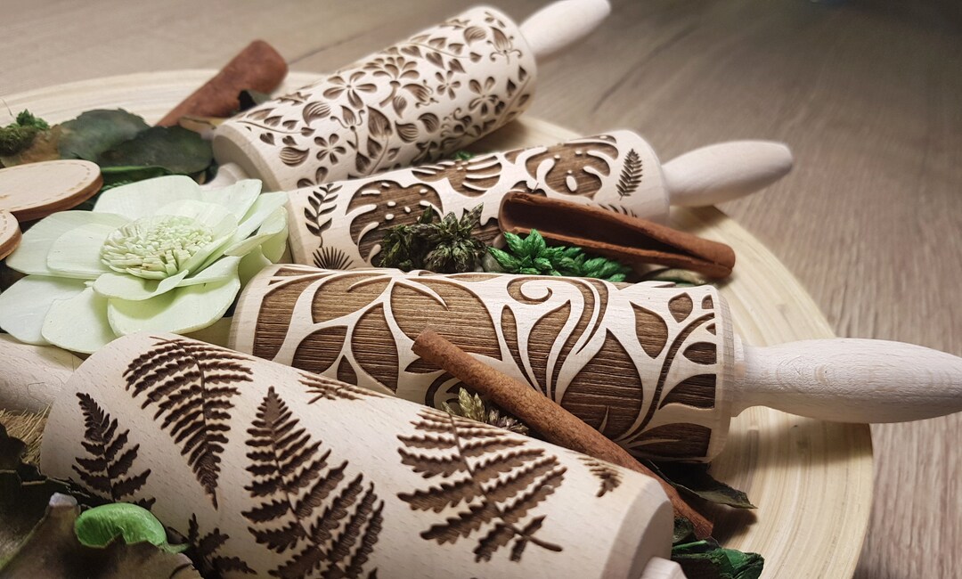 Plants 4-pack - Engraved Rolling Pin, Embossed Rolling Pin, Handmade ...