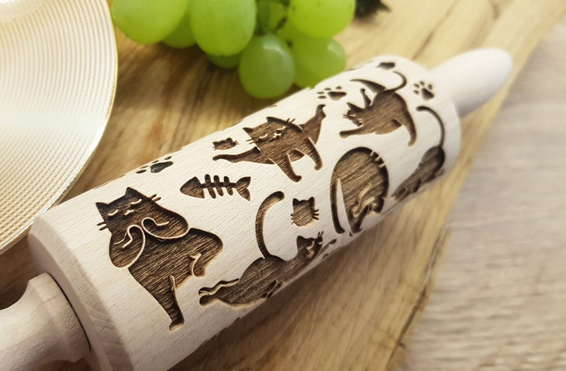 Yoga Cats Engraved Rolling Pin Embossed Handmade Rolling Etsy Canada