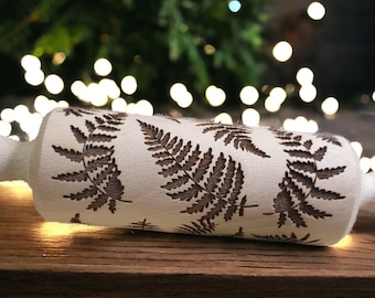 Polypody Engraved Rolling Pin: Decorative Beechwood Embossed Cookie Roller