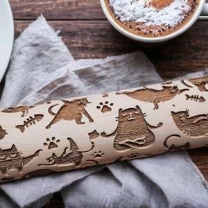 Yoga Cats - engraved rolling pin, embossed - handmade rolling pin, christmas rolling pin, pattern rolling pin, custom rolling pin