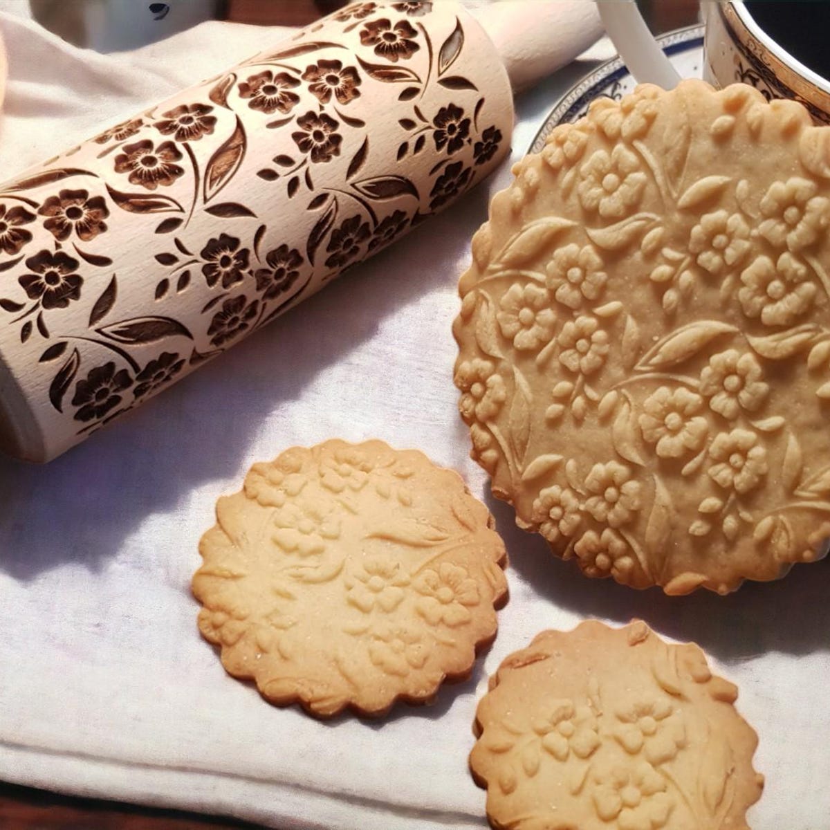 Flower Engraved Rolling Pin, Medium