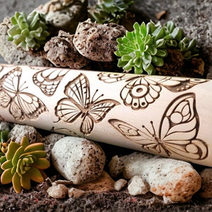 Butterflies - engraved rolling pin, embossed - handmade rolling pin, christmas rolling pin, pattern rolling pin, custom rolling pin