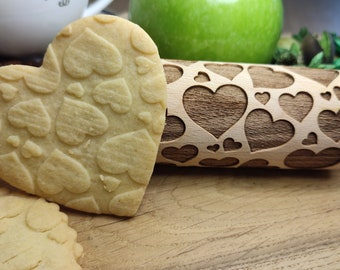 Valentine's Day #3 - engraved rolling pin, embossed - handmade rolling pin, Valentine's Day rolling pin, pattern rolling pin, hearts pin