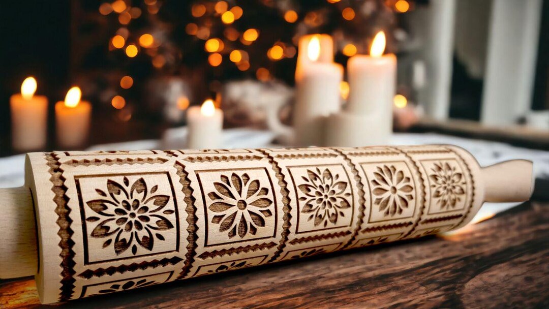 Geometry Flowers - Engraved Rolling Pin, Embossed - Handmade Rolling ...