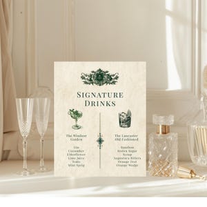 Old Money Signature Drink Sign Template  Elegant Wedding  Editable Cocktail Menu  Vintage  8x10 Templett
