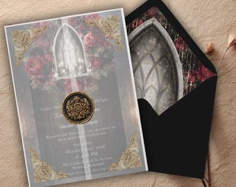 Gothic Candlelight Wedding Invitation Vellum Wrap & Envelope Liner (Printable PDF)