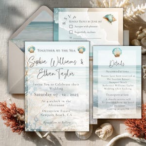 Coastal Beach Invitation Suite | Ocean Shell Wedding | Editable Templett | Destination Wedding