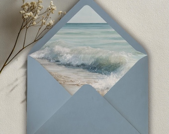 Coastal Wedding Envelope Liners Template | Watercolor Ocean Wave Printable | DIY Envelope Liner PDF
