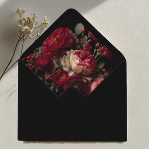 Fine Art Wedding Envelope Liner, Gothic Roses Floral for Dark Romantic Weddings, PDF File