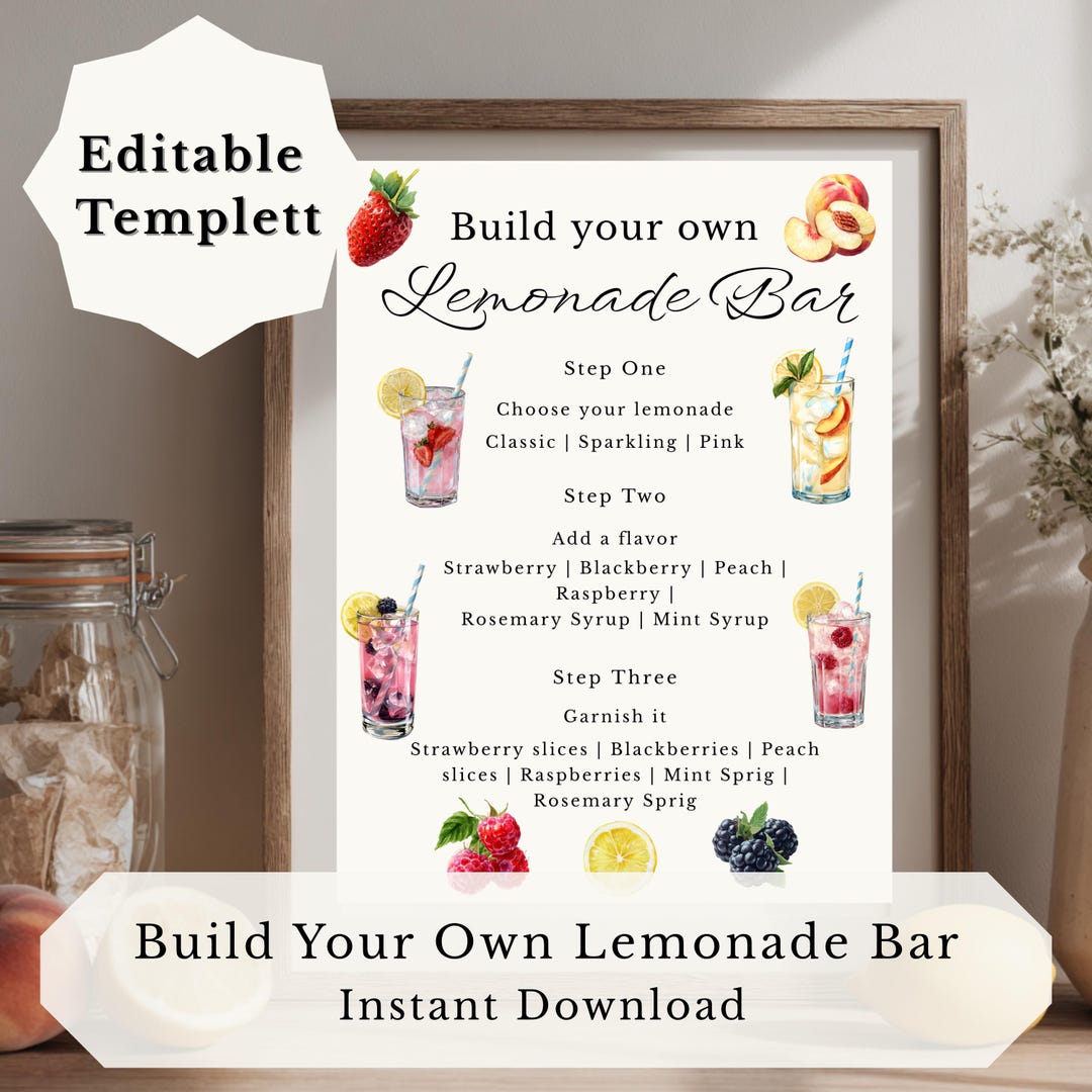 Minimal Lemonade Bar Sign, Build Your Own Lemonade Bar Printable