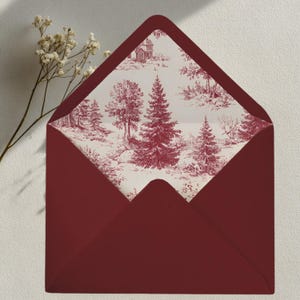Dark Red Christmas Toile Envelope Liners  | Winter Wedding  | French Country | DIY Envelope Liner PDF