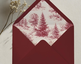 Red Toile Envelope Liners for Christmas Winter Wedding French Country DIY Instant Download PDF