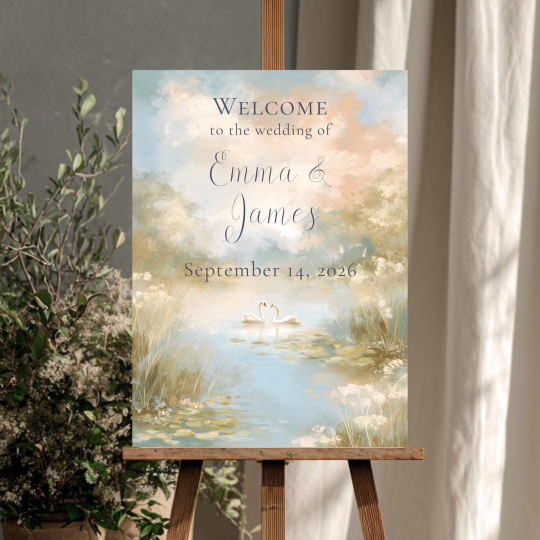 Watercolor Swan Welcome Sign Printable 18x24 | Fine Art Wedding ...