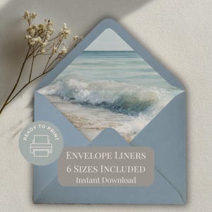 Fodere per buste con motivo onde oceaniche ad acquerello per inviti di nozze in spiaggia (download digitale)