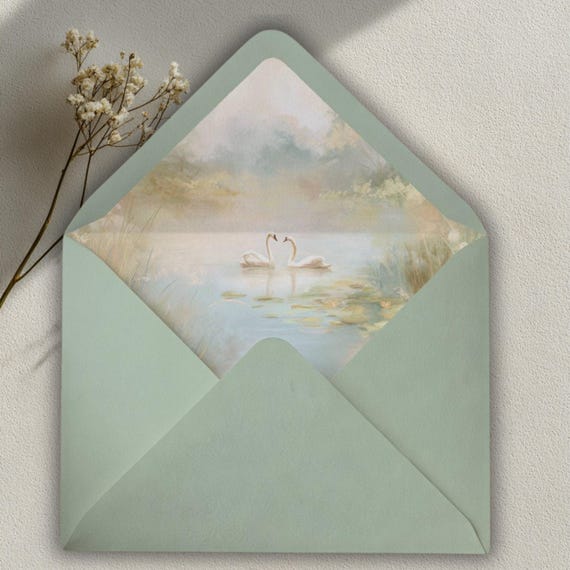 Watercolor Swan Art Envelope Liners | Romantic Wedding Printable | DIY Envelope Liner | Instant Download PDF