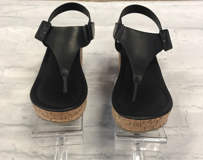 Black Cork sole sandals wedge sandals Monogrammed fashion | Etsy