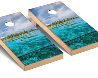 Over Under Water View Cornhole Wrap Non Laminated Baggo Skin Sticker Wraps Bag Toss Decal Photography Relaxing Beach Scene