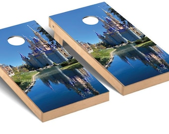 Disney Castle Cornhole Wrap / Piel de Baggo no laminada / Envolturas de pegatinas de Disney World / Calca de lanzamiento de bolsa / Temática disney / Castillo de Cenicienta