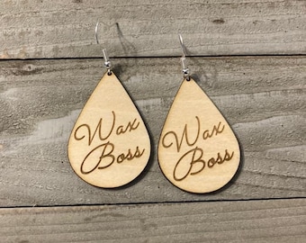 Pendientes Wax Boss / Madera Cortada con Láser / Scentsy Stylist