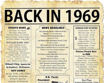 Back In 1969 Newspaper Style Poster, Born in 1969, Printable, Birthday Gift Ideas for Her, Birthday Gift Ideas for Him, 4 JPG Files DK