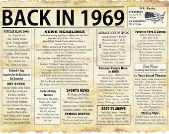 Birthday Newspaper 1969, Born in 1969, 1969 Landscape Place Mat, PRINTABLE, 1969 Anniversary, What Happen in 1969, 3 JPG DK