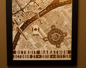 Detroit Marathon Laser Engraved Map