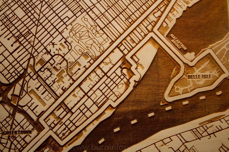 Detroit Marathon Laser Engraved Map Etsy