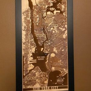 New York City - Carte 26.2 - Gravure laser avec l'itinéraire du marathon