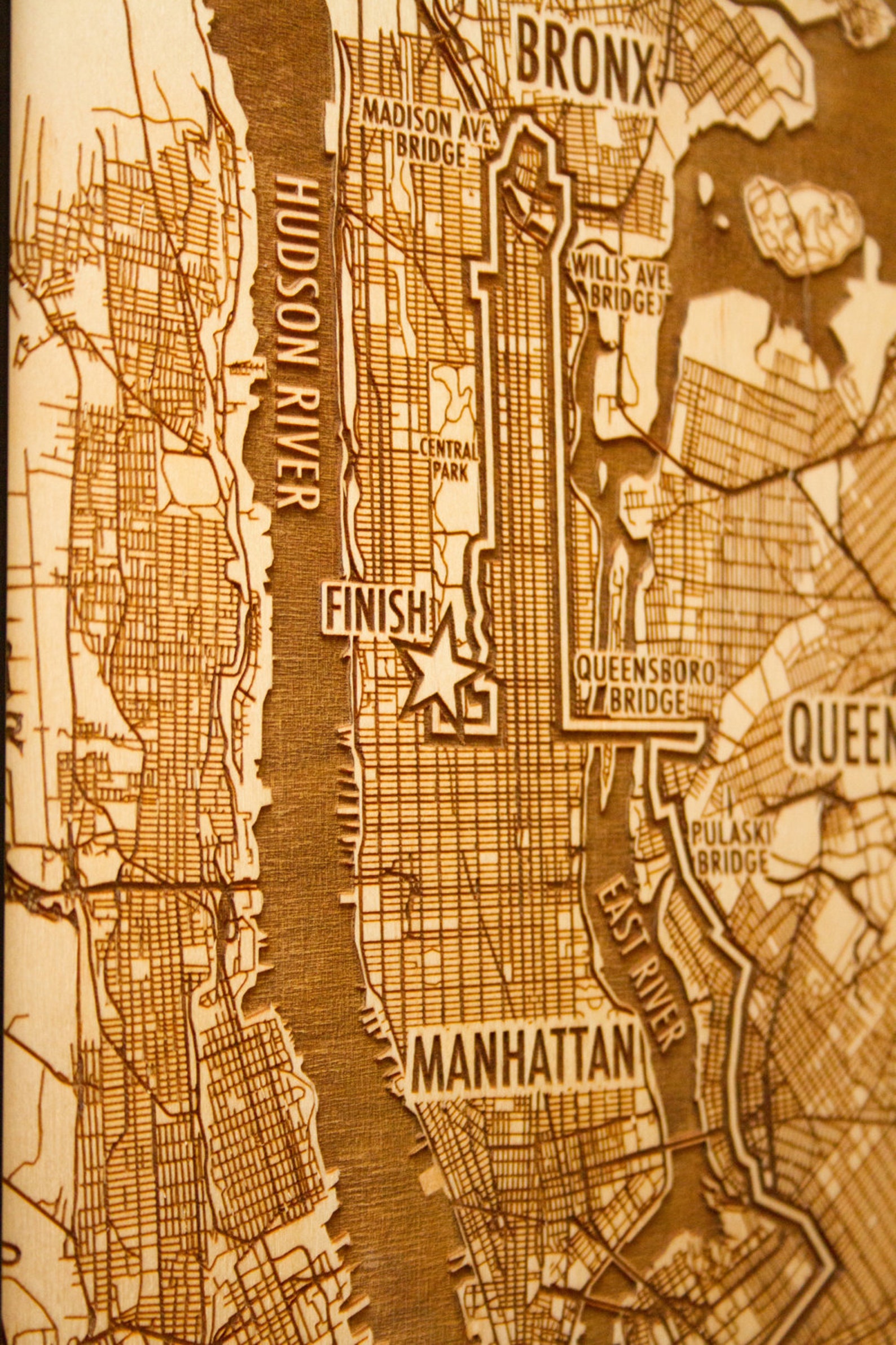 New York City Marathon Laser Engraved Map NYC Marathon Route Etsy