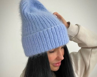 Angora beanie hat Soft fluffy hat for women Fall apparel Aesthetic clothes Knit hat for girls