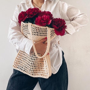 Tote bag aesthetic Grocery cute tote bag Shoulder raffia bag Crochet straw beach bag Handmade summer bag Designer crochet bag Large tote bag