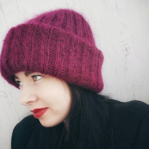 Mohair knit hat Mohair beanie for woman Big beanie hat Winter hat Gift for her Fluffy hat Tak Ori Wide brim hat Wool hat